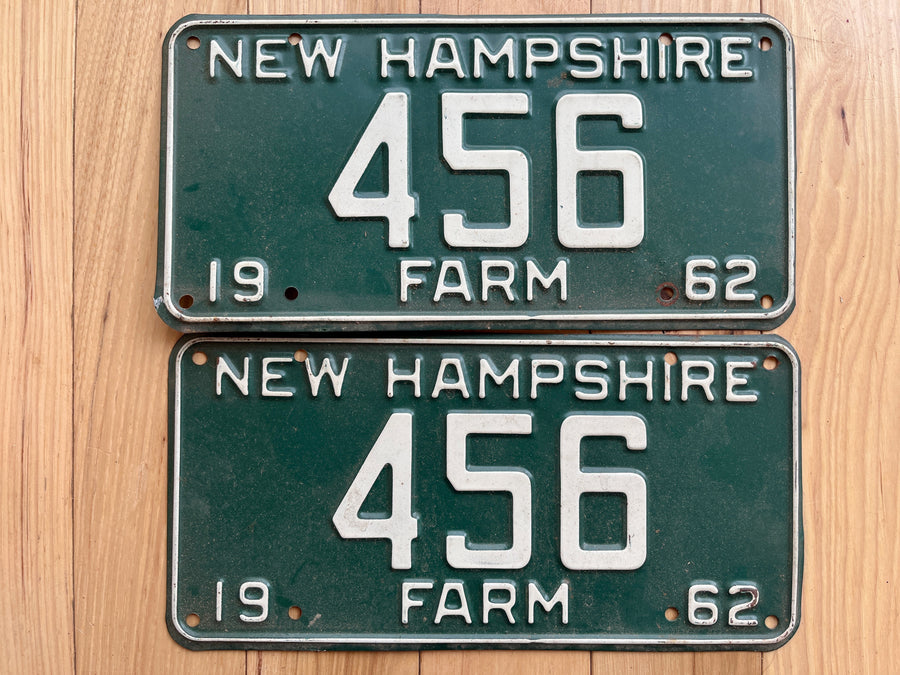 Pair of 1962 New Hampshire Farm License Plates