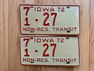 Pair of 1972 Iowa Non-Res Transit License Plates