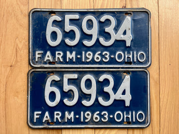 Pair of 1963 Ohio Farm License Plates
