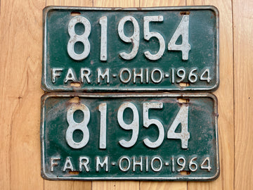 Pair of 1964 Ohio Farm License Plates