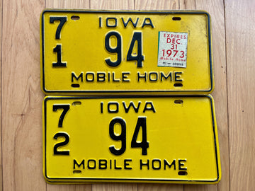 Pair of 1973 Iowa Mobile Home License Plates