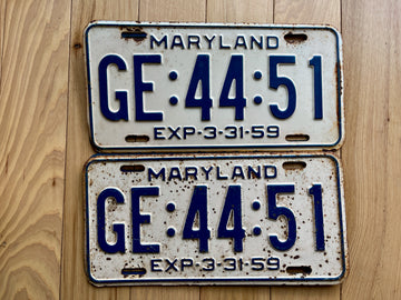 Pair of 1959 Maryland License Plates