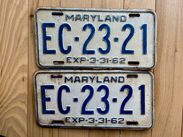 Pair of 1962 Maryland License Plates