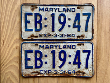Pair of 1964 Maryland License Plates
