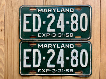 Pair of 1958 Maryland License Plates