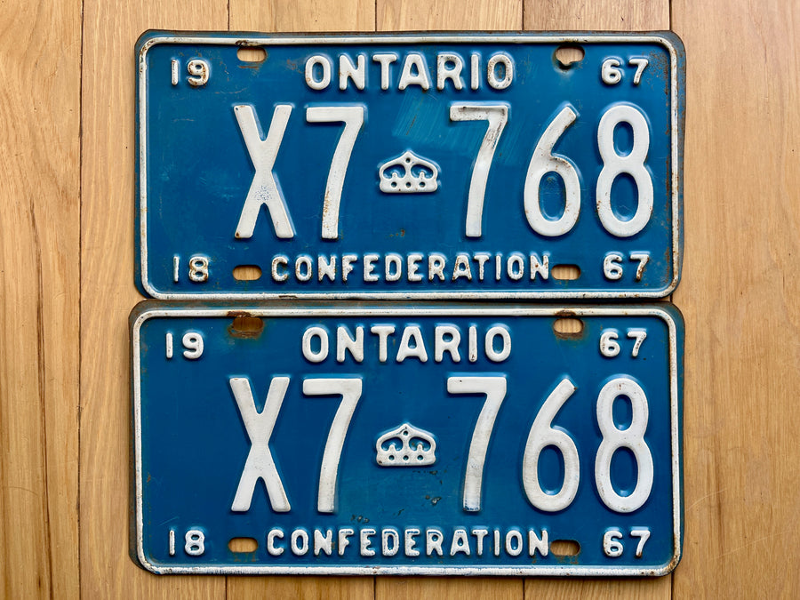 Pair of 1967 Ontario Confederation License Plates