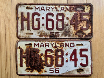 Pair of 1956 Maryland License Plates