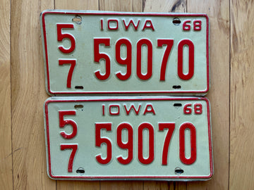 Pair of 1968 Iowa License Plates