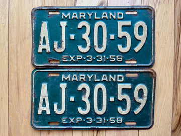 Pair of 1958 Maryland License Plates