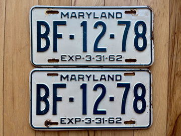Pair of 1962 Maryland License Plates