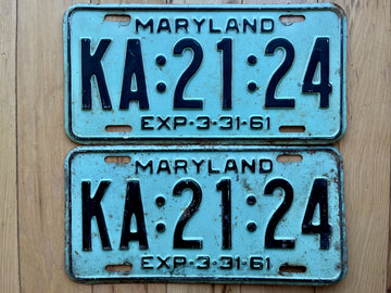 Pair of 1961 Maryland License Plates