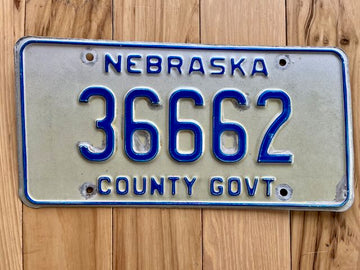Vintage Nebraska County Government License Plate