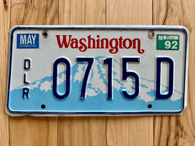 1992 Washington State Dealer License Plate