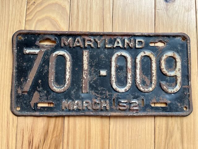 1952 Maryland License Plate