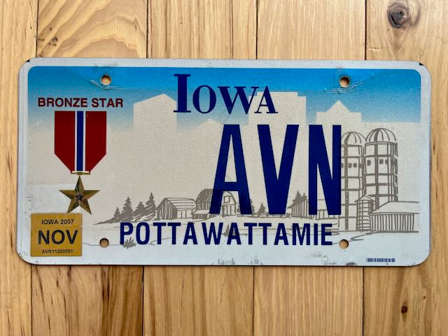 2007 Iowa Bronze Star Pottawattamie County License Plate