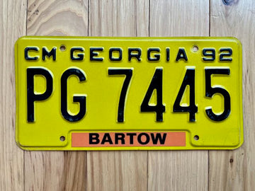 1992 Georgia Bartow County License Plate