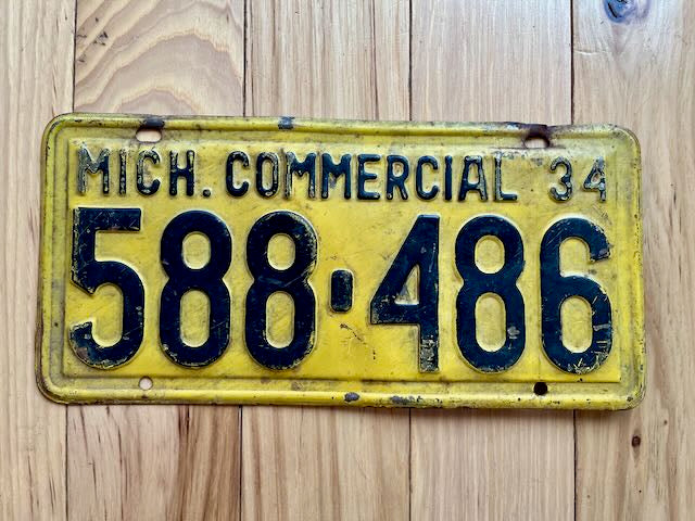 1934 Michigan Commercial License Plate