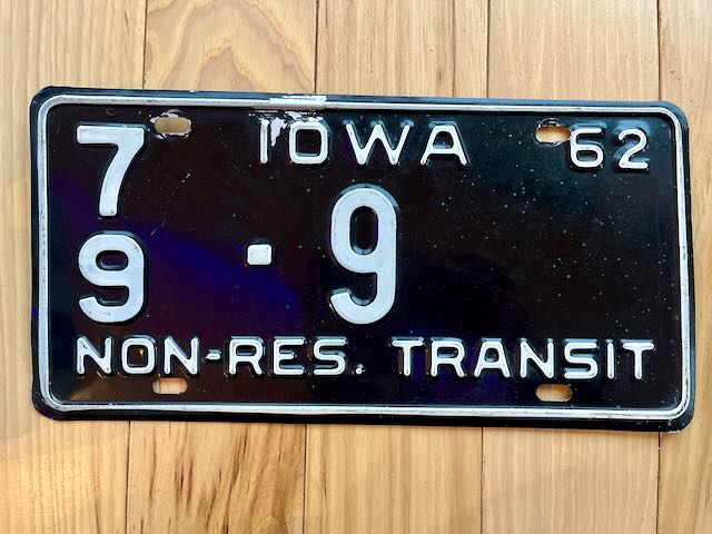 1962 Iowa Non-Res. Transit License Plate