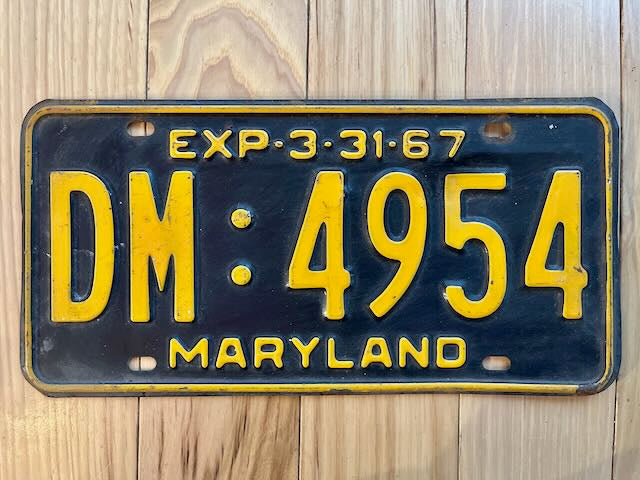 1967 Maryland License Plate
