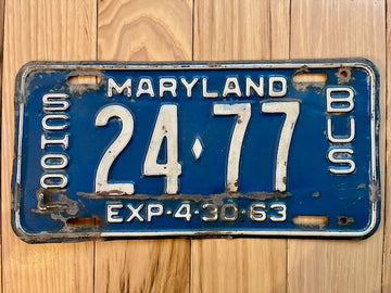 1963 Maryland School Bus License Plate