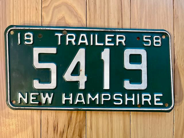 1958 New Hampshire Trailer License Plate