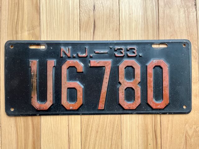 1933 New Jersey License Plate
