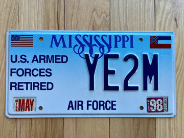 1998 Mississippi Retired U.S. Armed Forces Air Force License Plate