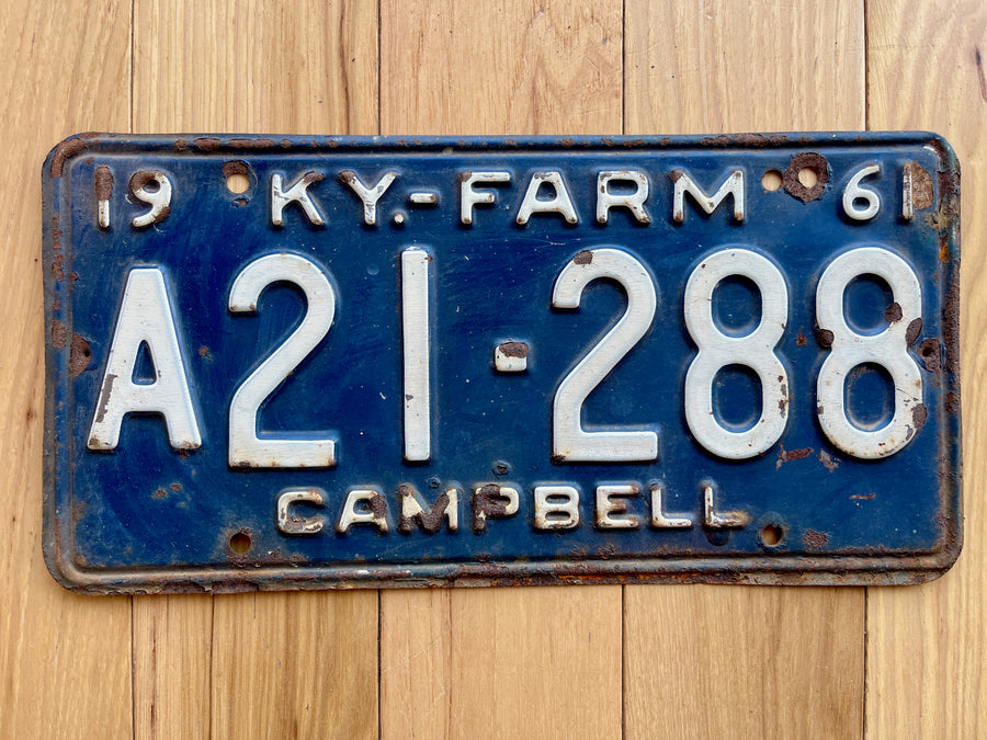 1961 Kentucky Campbell County Farm License Plate