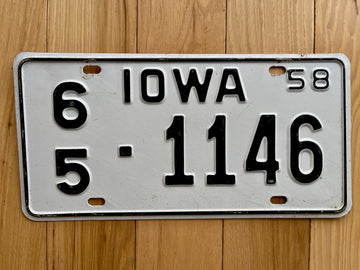 1958 Iowa License Plate