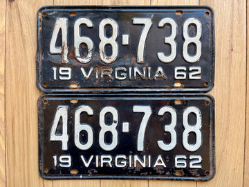 1962 Pair of Virginia License Plates