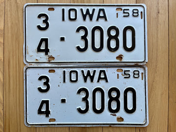 1958 Pair of Iowa License Plates