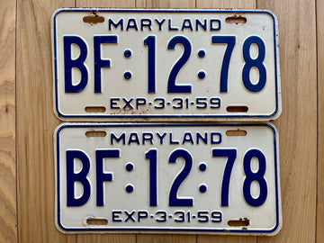 1959 Pair of Maryland License Plates