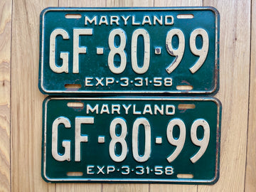 1958 Pair of Maryland License Plates